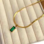 Green Geometric Pendant  Gold-Plated  Stainless Steel  Anti Tarnish