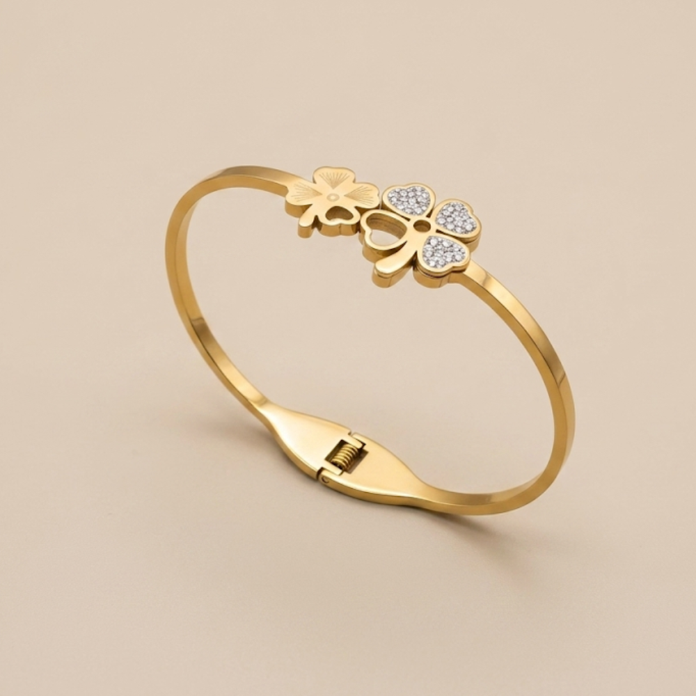 18K Gold Plated Floral Crystal Bracelet Kada